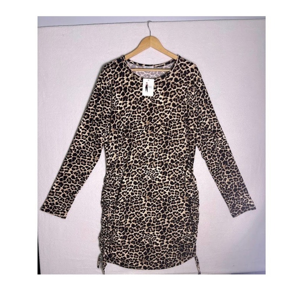 White Birch Leopard Bodycon Dress Womens 3X Brown New Ruched Side Long Sleeve